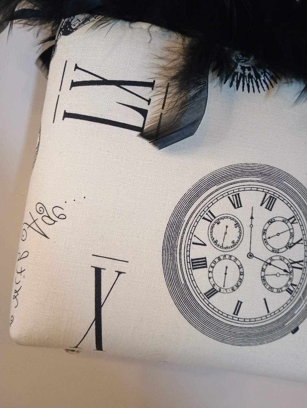Steampunk 90's Y2k Gothic Black & Ivory Feather Trim Tote Bag - Picture 2 of 10